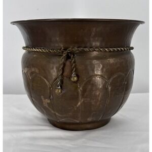10" Brass Wall Planter Vintage Decorative Rope Design Flower Pot Made In India